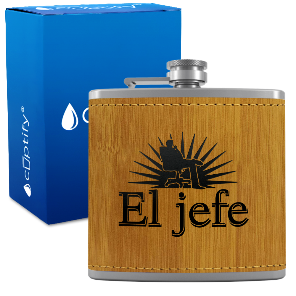 El Jefe 6oz Stainless Steel Leather Hip Flask