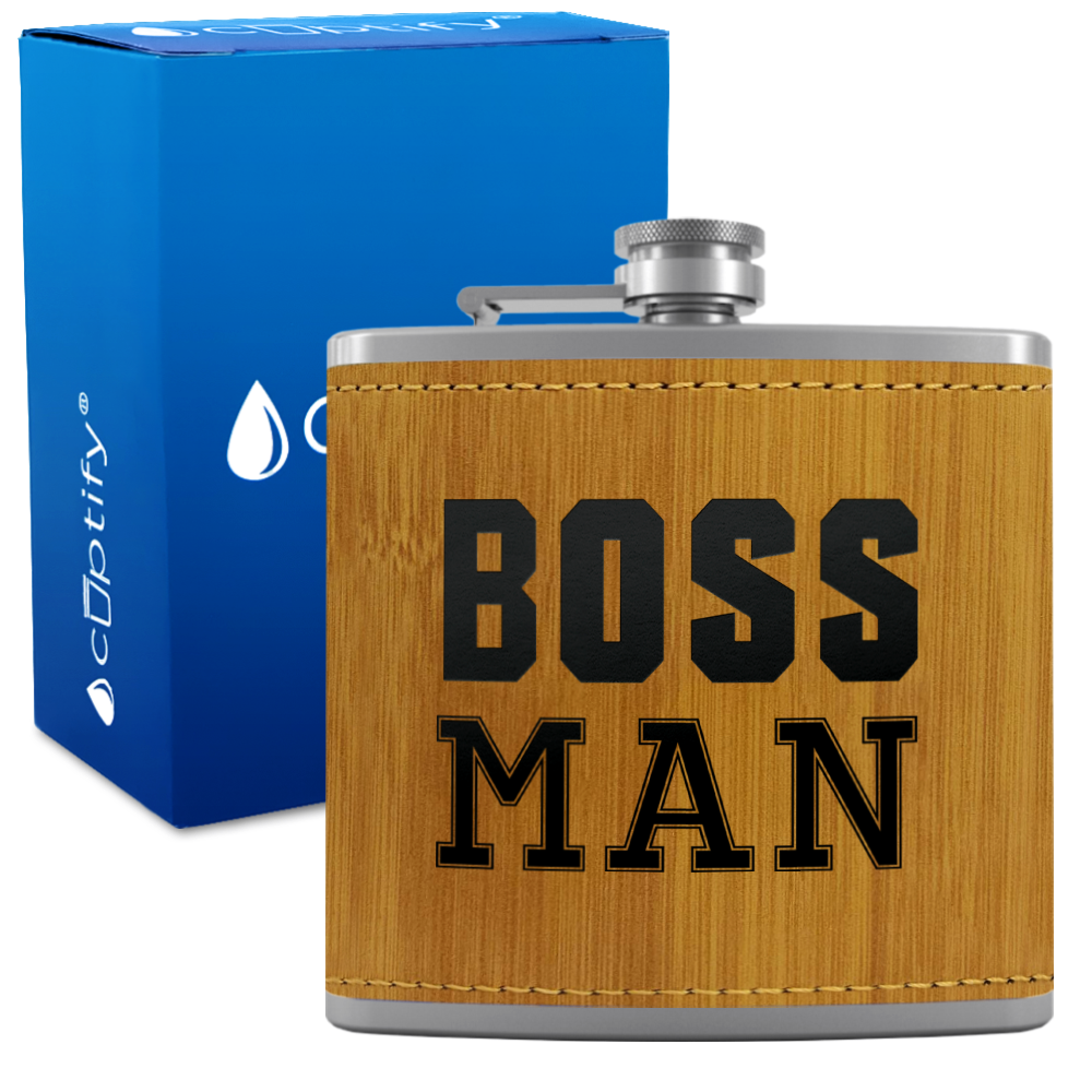 Boss Man 6oz Stainless Steel Leather Hip Flask