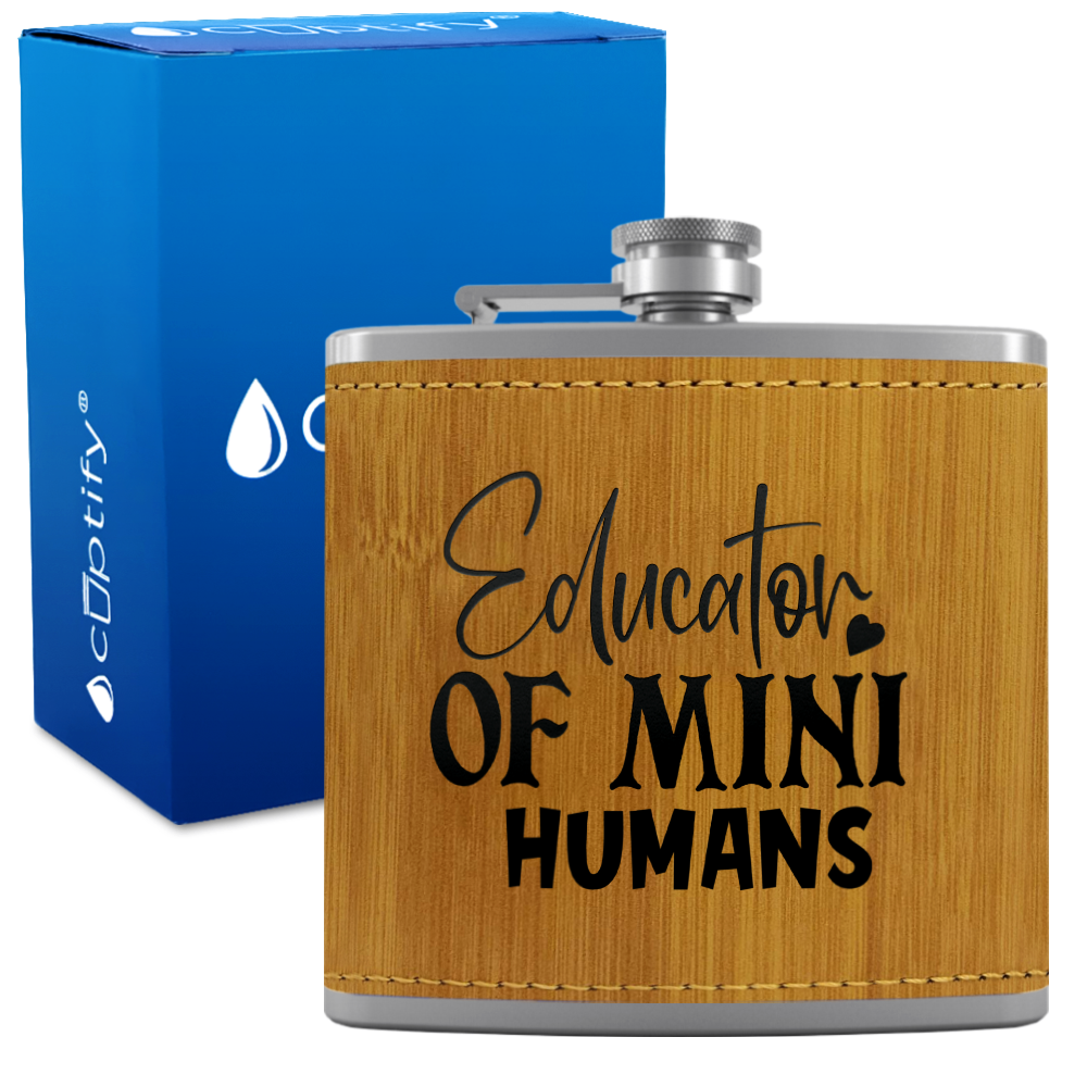 Educator Of Mini Humans 6oz Stainless Steel Leather Hip Flask