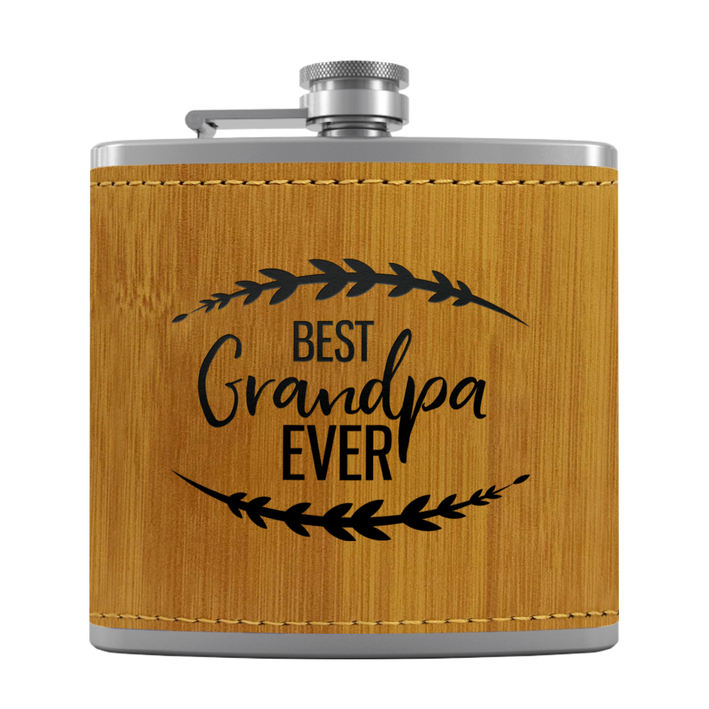 Best Grandpa Ever 6oz Stainless Steel Leather Hip Flask