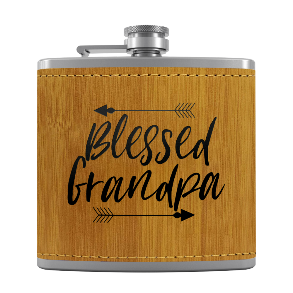 Blessed Grandpa 6 oz Stainless Steel Leather Hip Flask