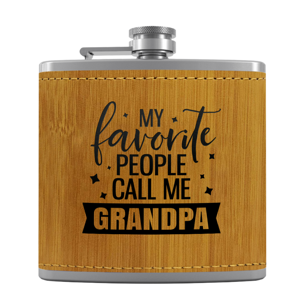 Favorite People Grandpa 6 oz Stainless Steel Leather Hip Flask