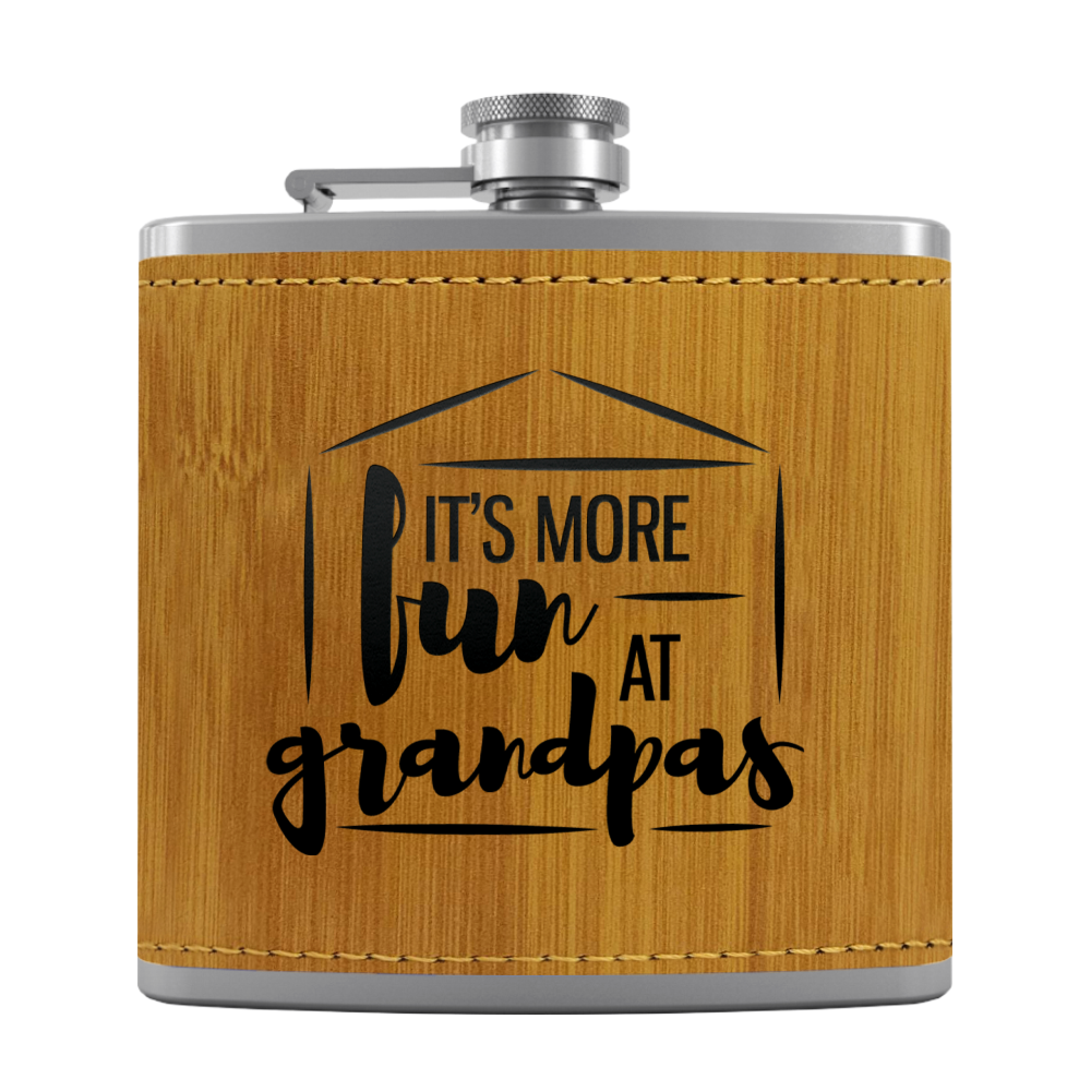 Fun At Grandpas 6 oz Stainless Steel Leather Hip Flask