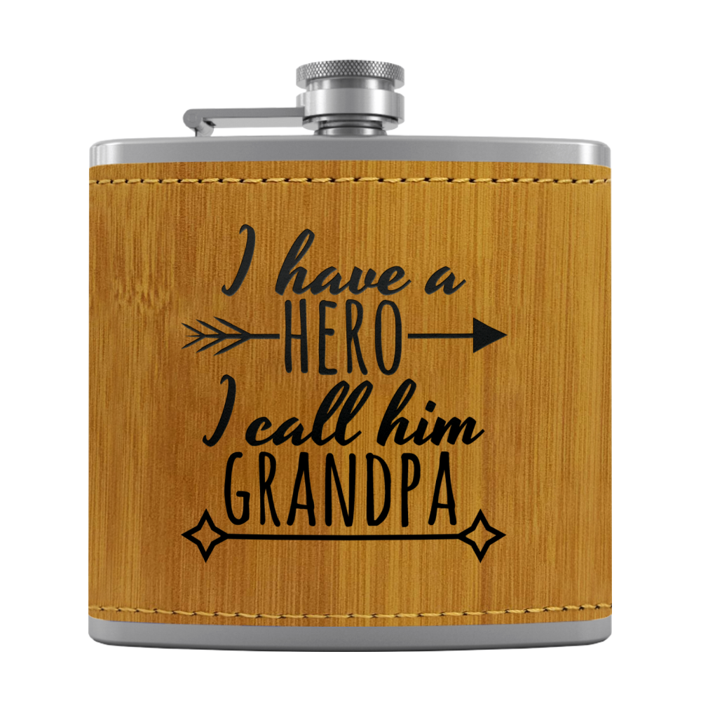 Grandpa Hero 6 oz Stainless Steel Leather Hip Flask