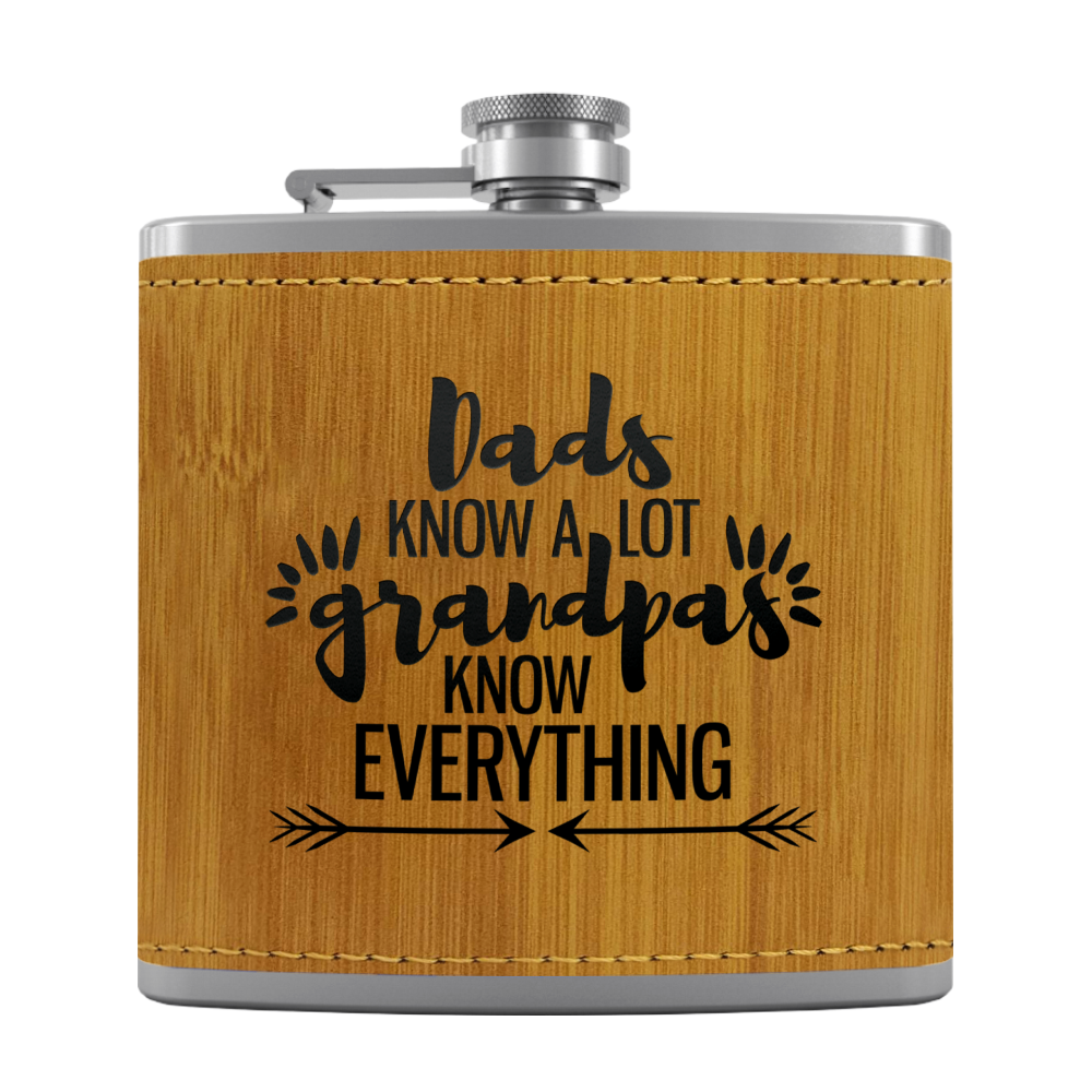 Grandpa Knows 6 oz Stainless Steel Leather Hip Flask