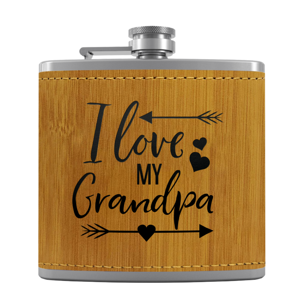 Love Grandpa 6 oz Stainless Steel Leather Hip Flask