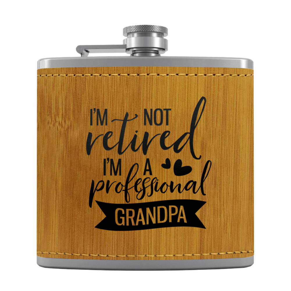 Professional Grandpa 6 oz Stainless Steel Leather Hip Flask