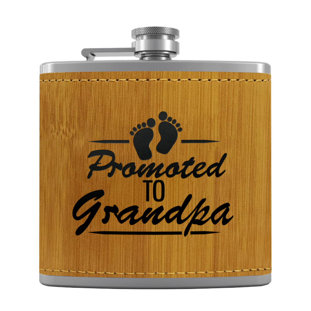 Promoted to Grandpa 6 oz Stainless Steel Leather Hip Flask