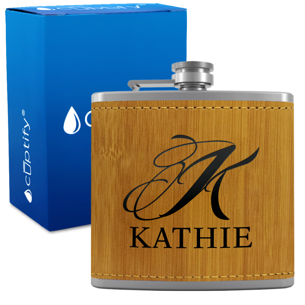 Personalized Script Initial and Name 6oz Hip Flask