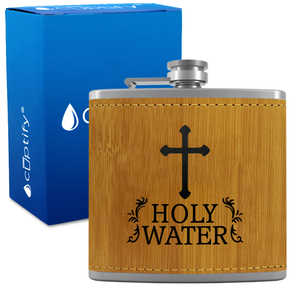 Holy Water 6 oz Stainless Steel Leather Hip Flask