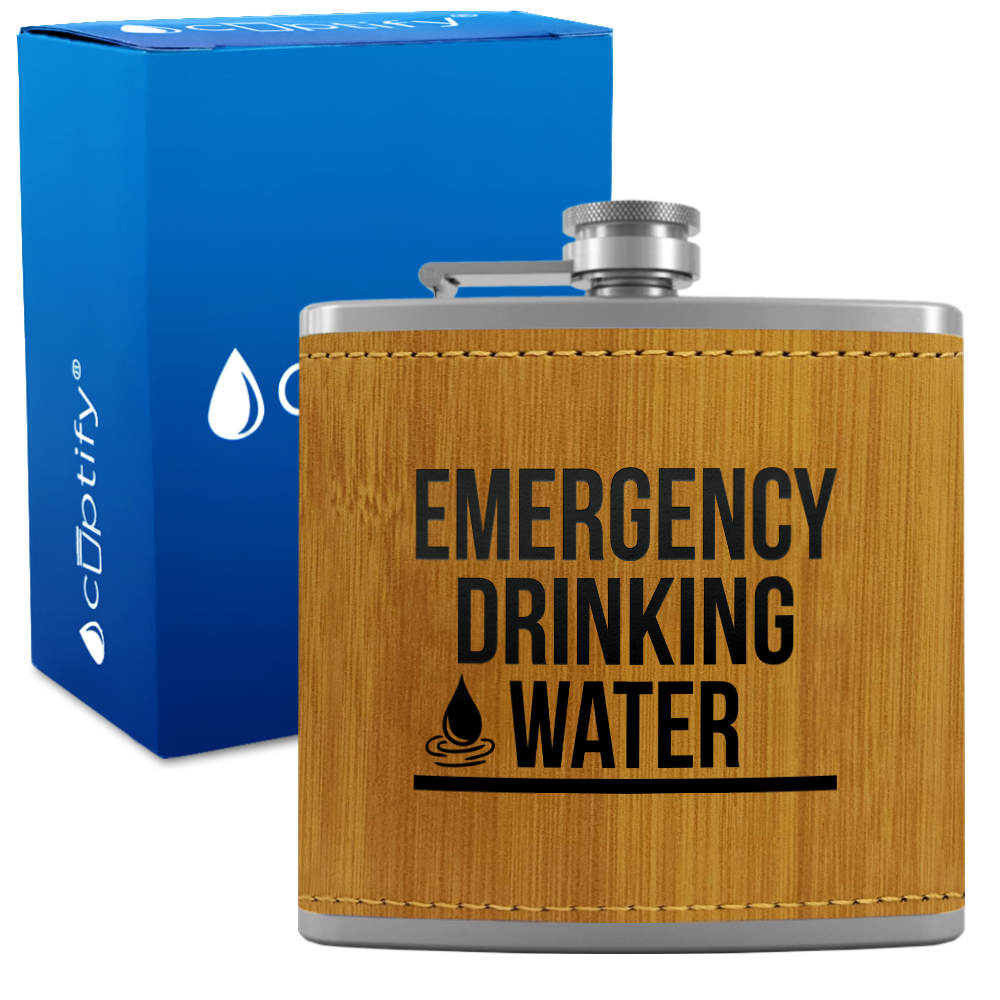 Emergency Drinking Water 6 oz Stainless Steel Leather Hip Flask