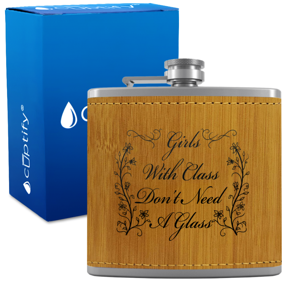 Girls with Class Flowers 6 oz Stainless Steel Leather Hip Flask