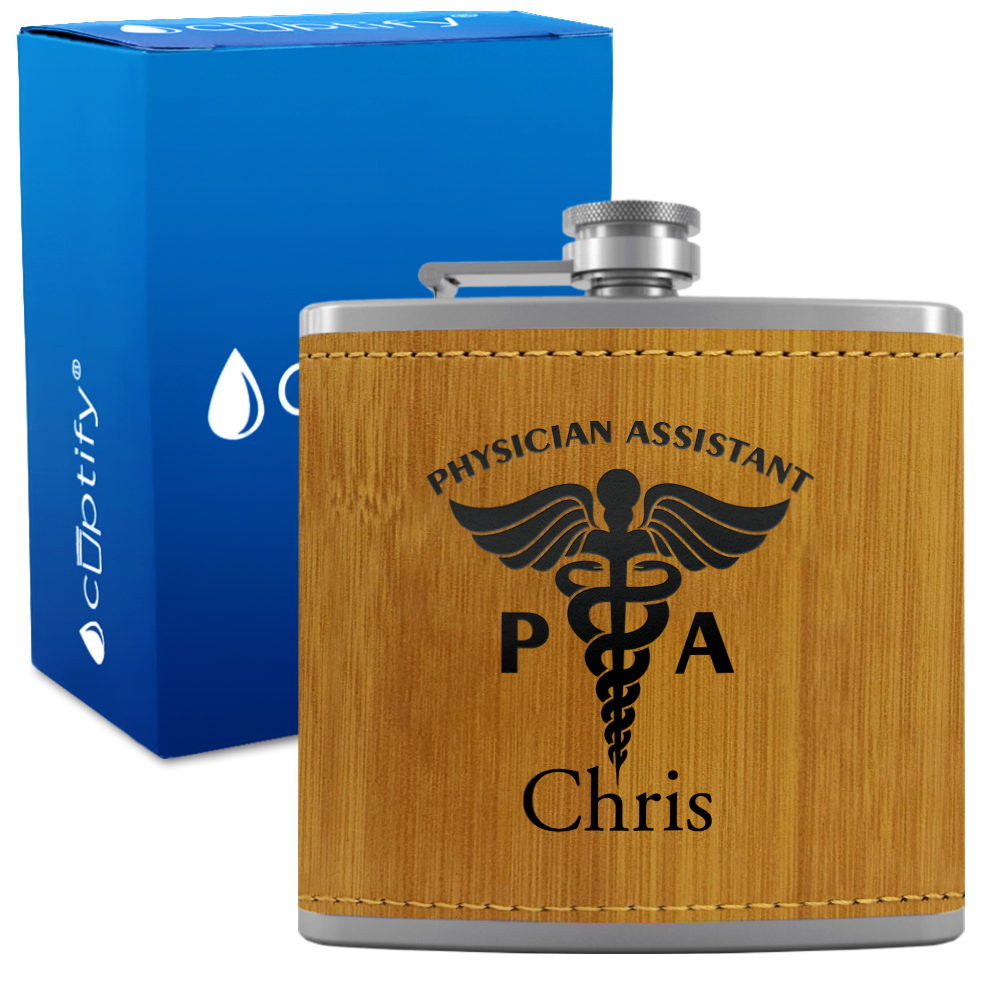 Personalized PA Physician Assistant 6oz Stainless Steel Leather Hip Flask
