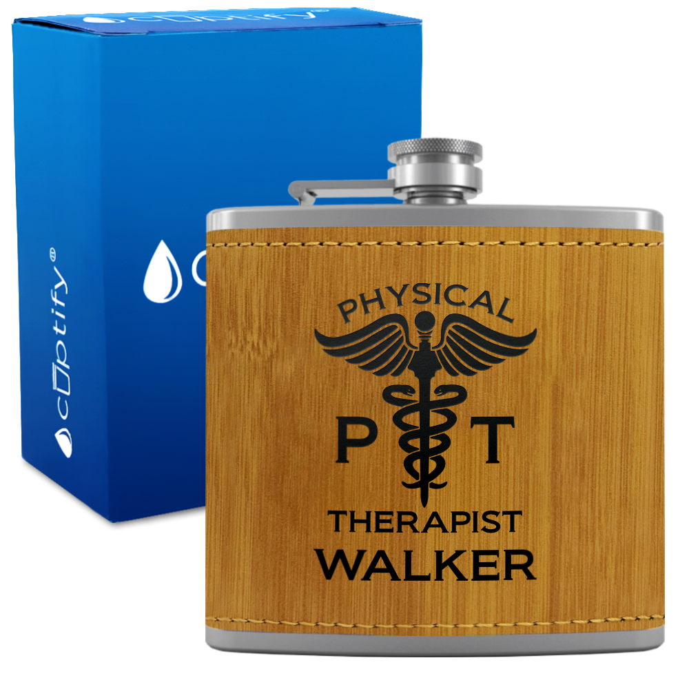 Personalized PT Physical Therapist 6oz Stainless Steel Leather Hip Flask