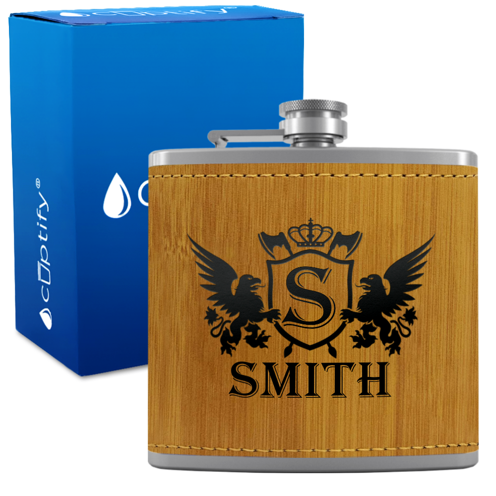 Personalized Crown Monogram Initial Badge 6oz Hip Flask