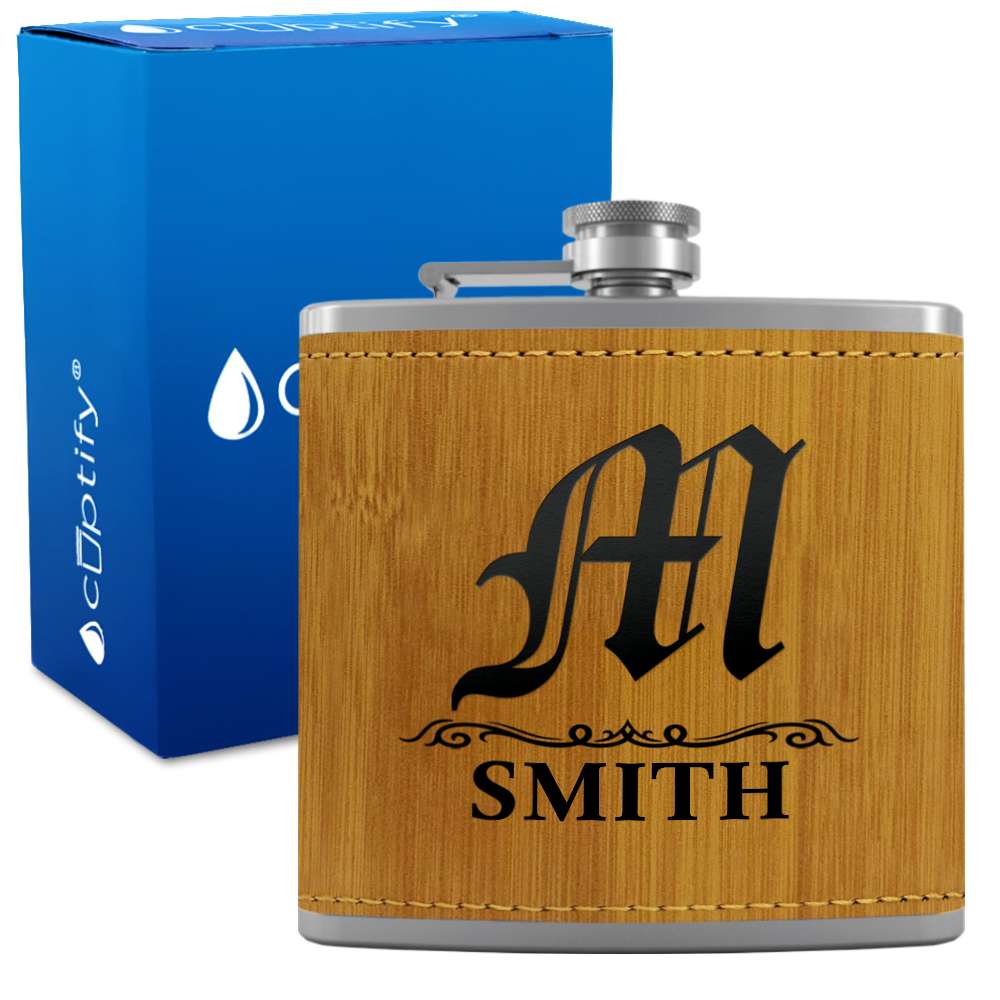 Personalized Gothic Initial 6oz Hip Flask