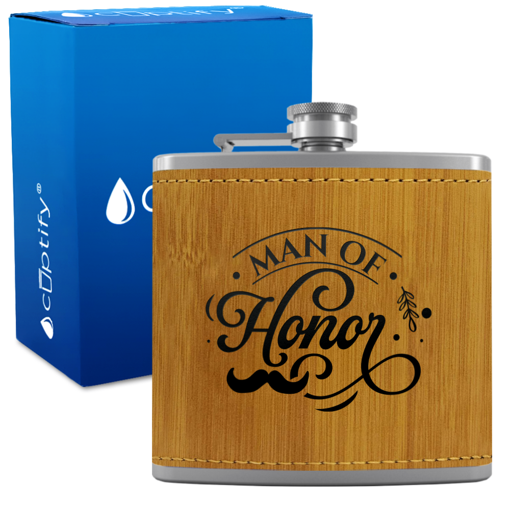 Man of honor 6 oz Stainless Steel Leather Hip Flask