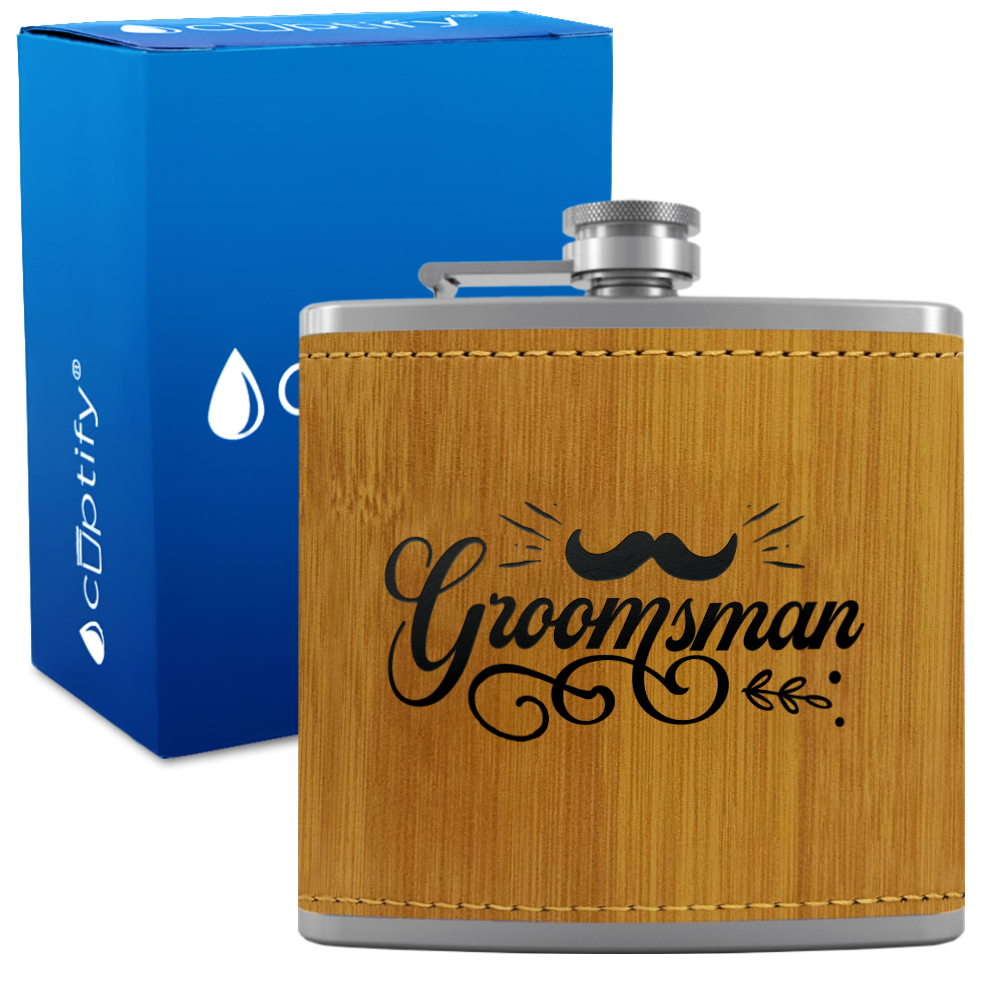 Groomsman Groovy 6 oz Stainless Steel Leather Hip Flask