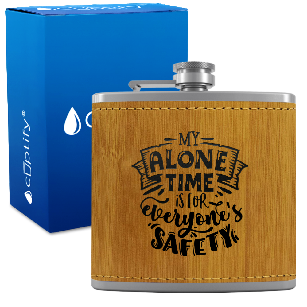 My Alone Time 6 oz Stainless Steel Leather Hip Flask