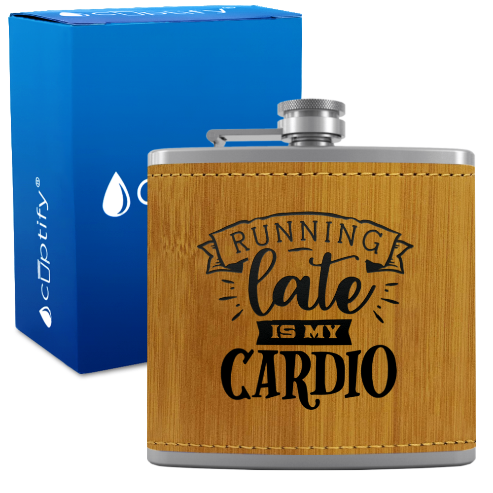 Running Late Is My Cardio 6 oz Stainless Steel Leather Hip Flask