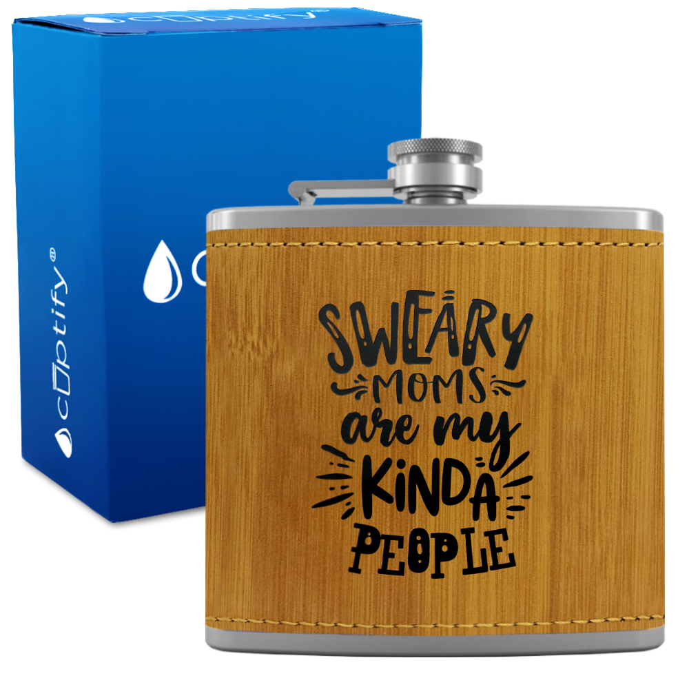 Sweary Moms 6 oz Stainless Steel Leather Hip Flask