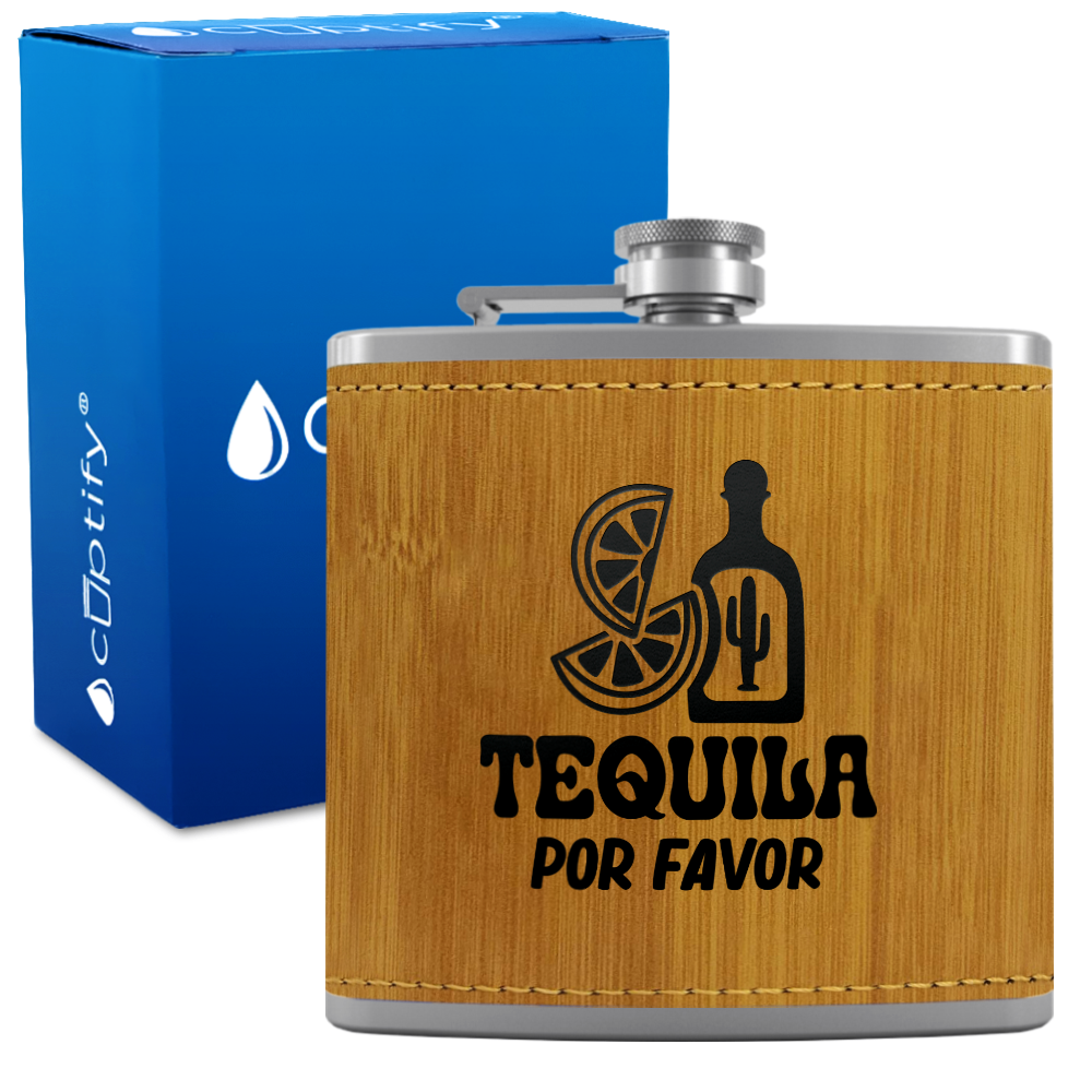 Tequila Por Favor 6 oz Stainless Steel Leather Hip Flask