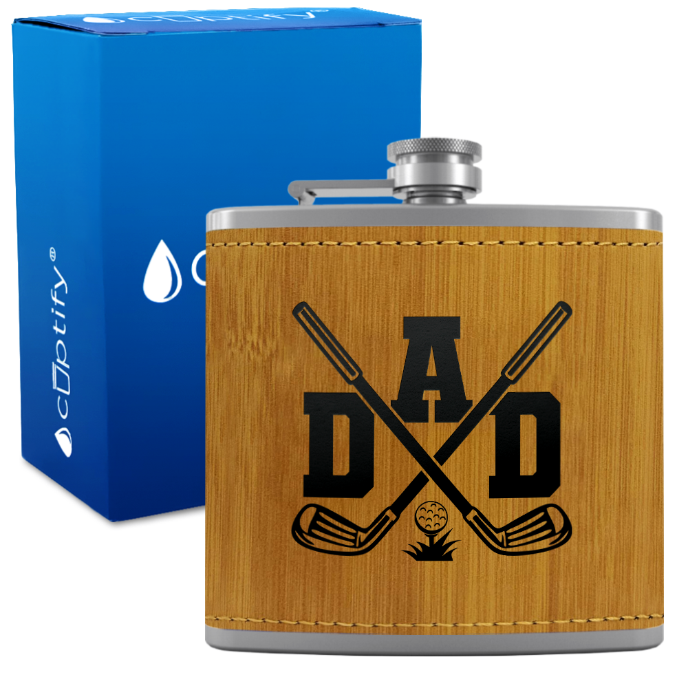 Golf Dad 6oz Stainless Steel Leather Hip Flask