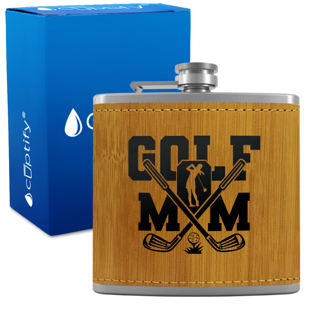 Golf Mom 6oz Stainless Steel Leather Hip Flask