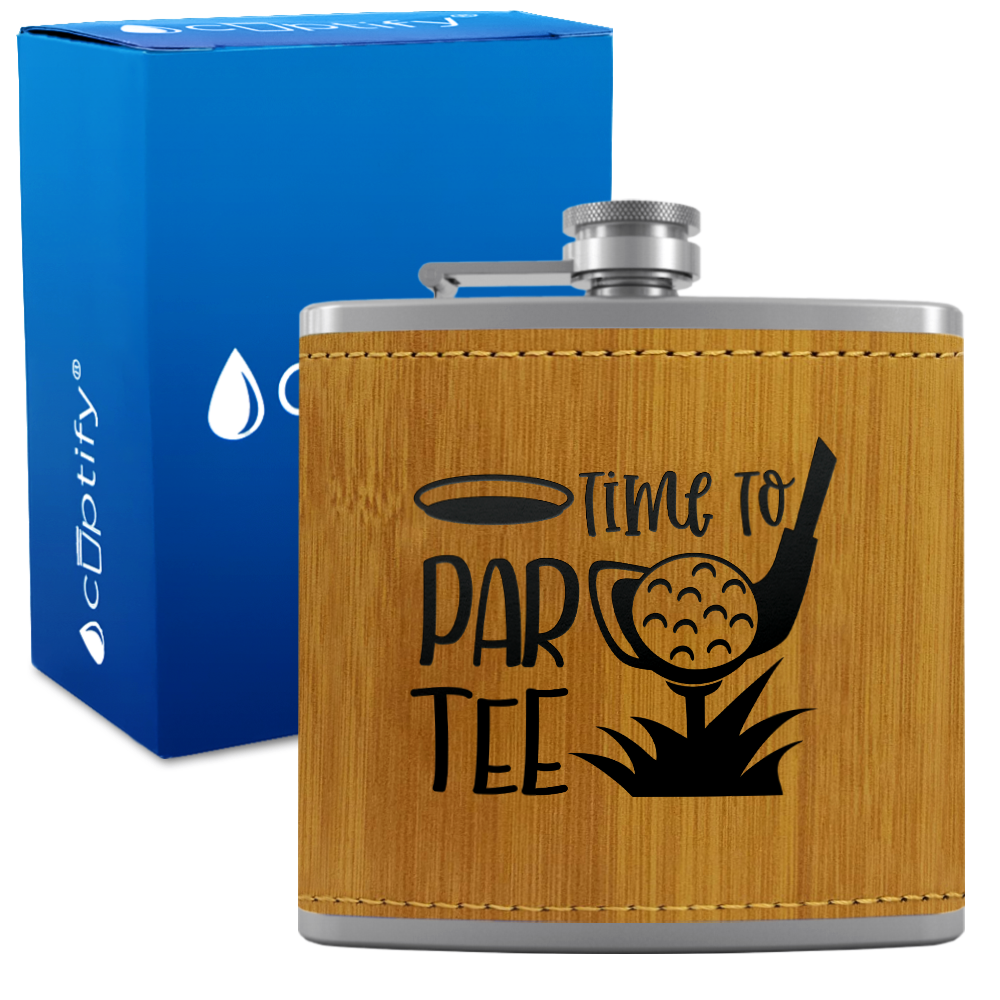 Golf Time to Par-tee 6oz Stainless Steel Leather Hip Flask
