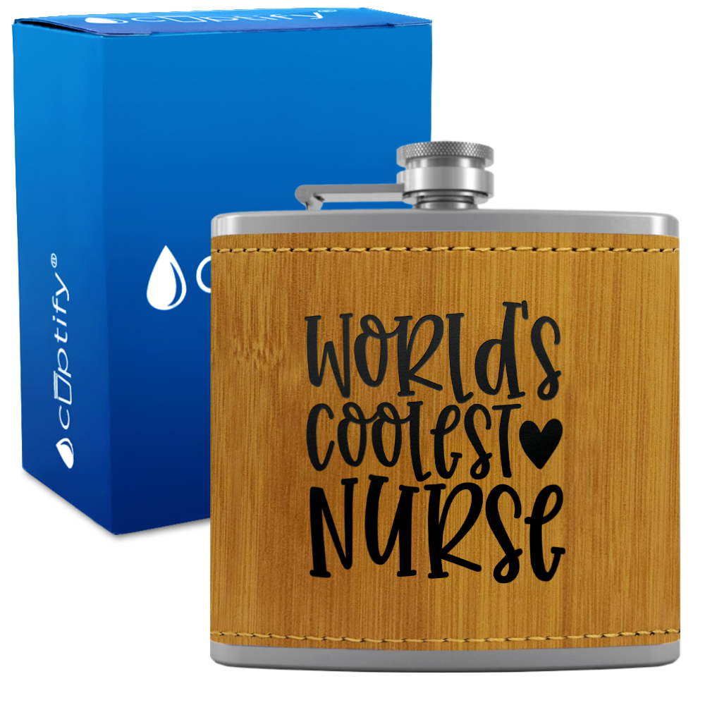 World's Coolest Nurse 6oz Stainless Steel Leather Hip Flask