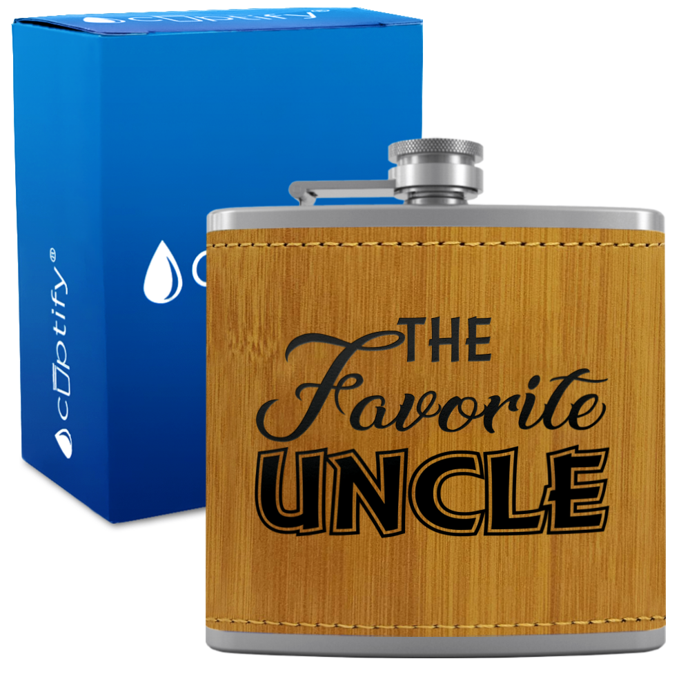 The Favorite Uncle 6oz Stainless Steel Leather Hip Flask