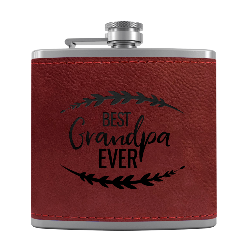 Best Grandpa Ever 6oz Stainless Steel Leather Hip Flask