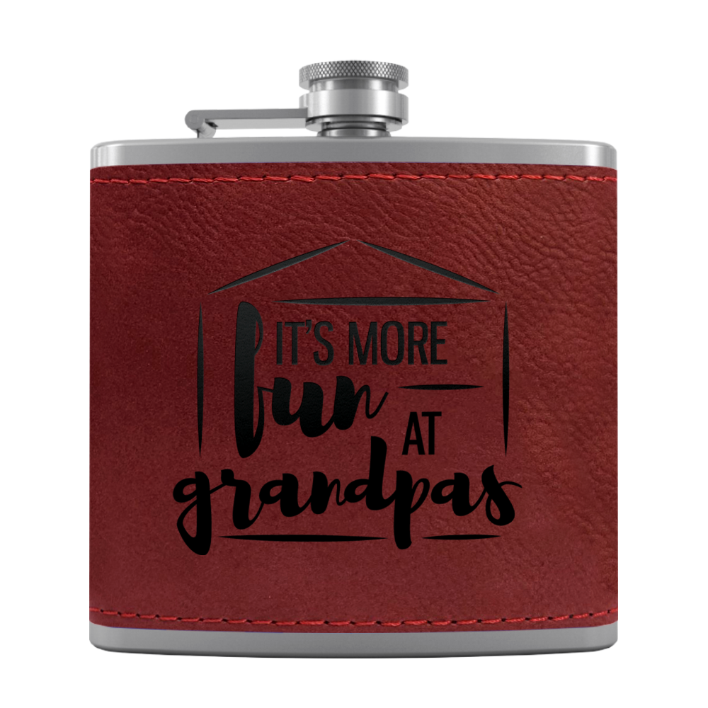 Fun At Grandpas 6 oz Stainless Steel Leather Hip Flask