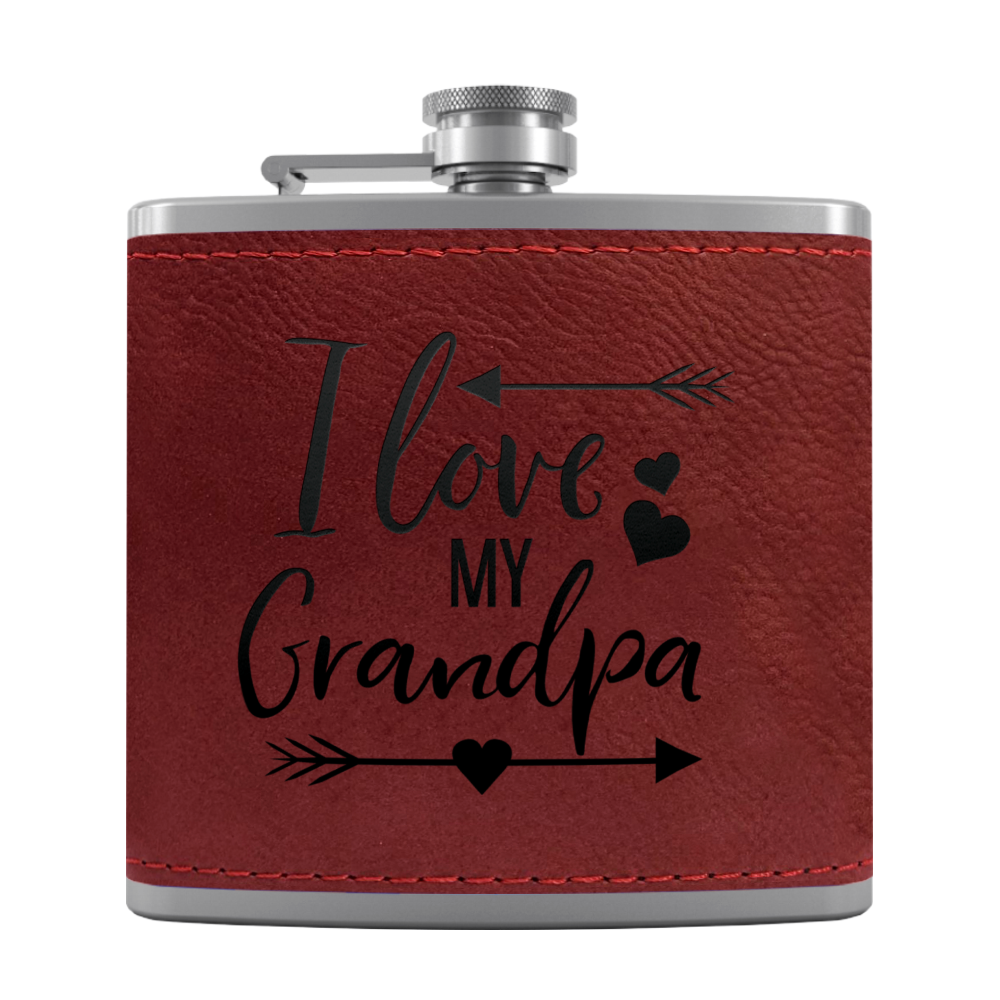 Love Grandpa 6 oz Stainless Steel Leather Hip Flask