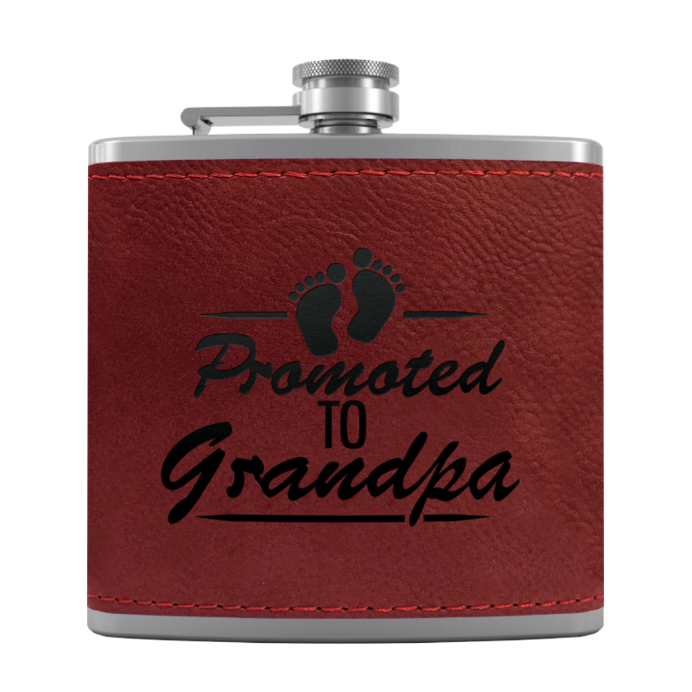 Promoted to Grandpa 6 oz Stainless Steel Leather Hip Flask