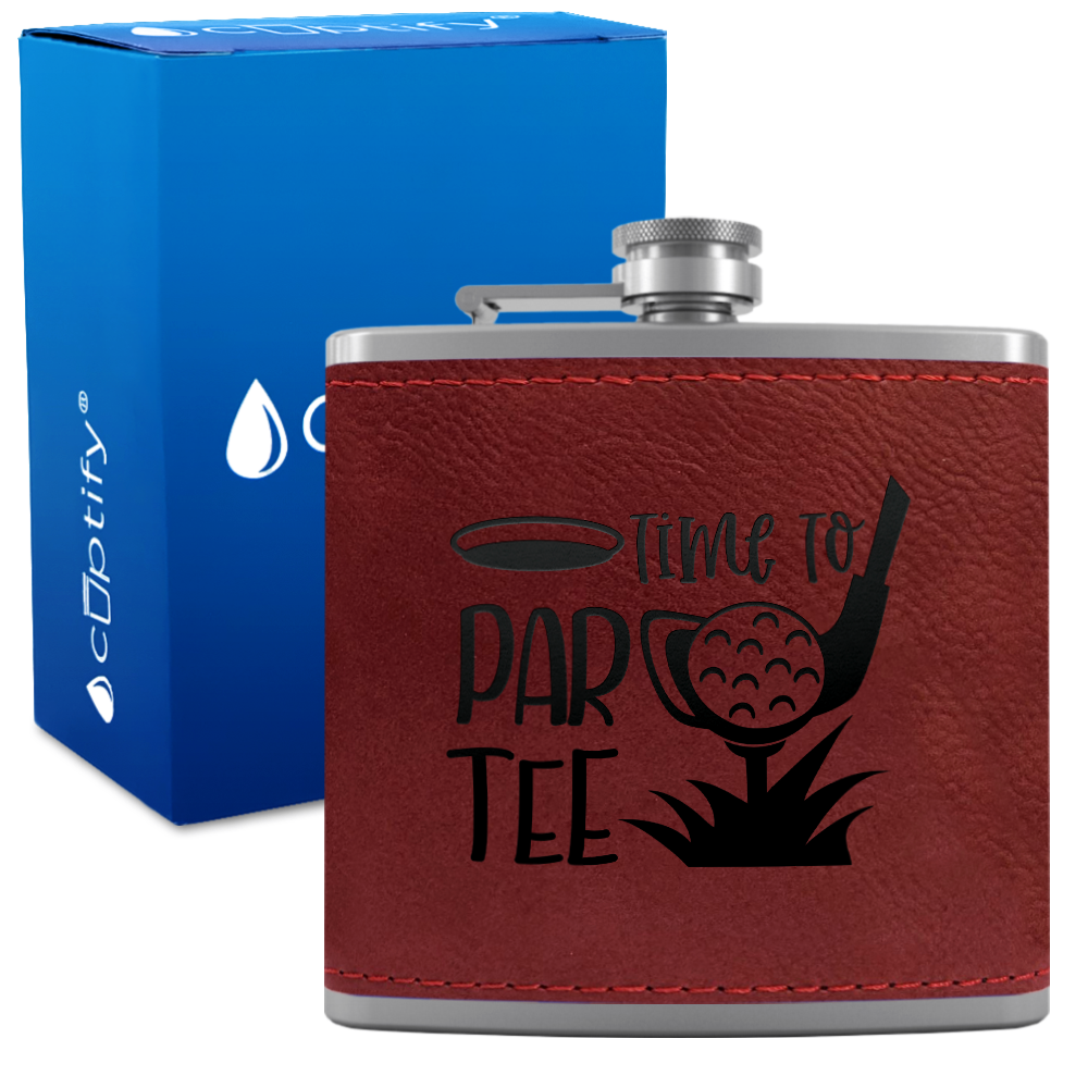 Golf Time to Par-tee 6oz Stainless Steel Leather Hip Flask
