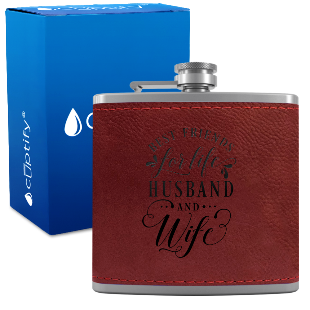 Best Friends For Life 6 oz Stainless Steel Leather Hip Flask