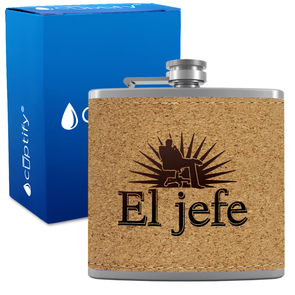 El Jefe 6oz Stainless Steel Leather Hip Flask