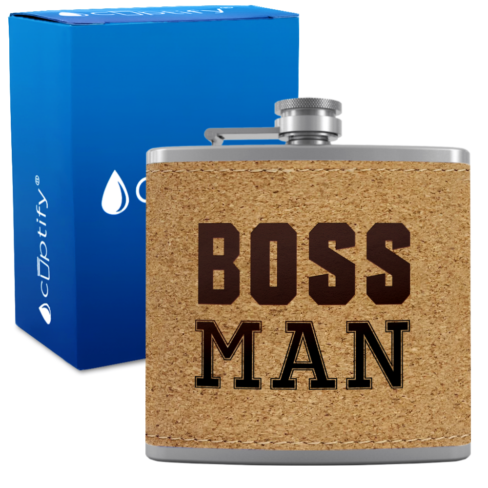 Boss Man 6oz Stainless Steel Leather Hip Flask