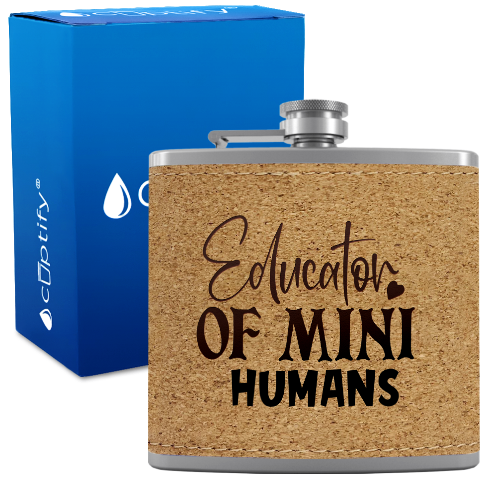 Educator Of Mini Humans 6oz Stainless Steel Leather Hip Flask