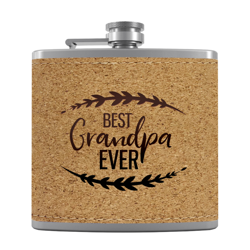 Best Grandpa Ever 6oz Stainless Steel Leather Hip Flask