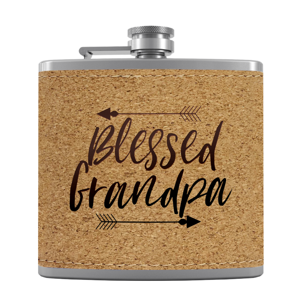 Blessed Grandpa 6 oz Stainless Steel Leather Hip Flask