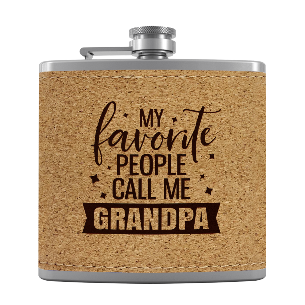 Favorite People Grandpa 6 oz Stainless Steel Leather Hip Flask