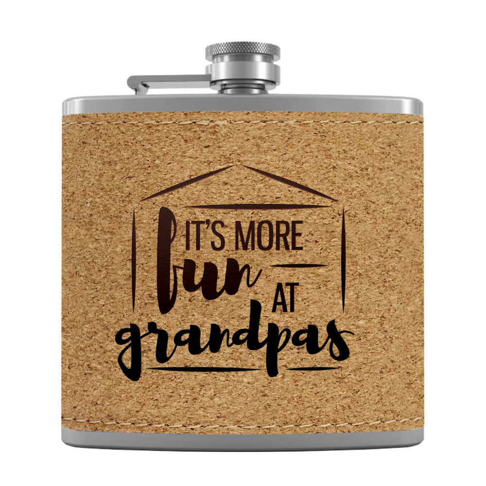 Fun At Grandpas 6 oz Stainless Steel Leather Hip Flask