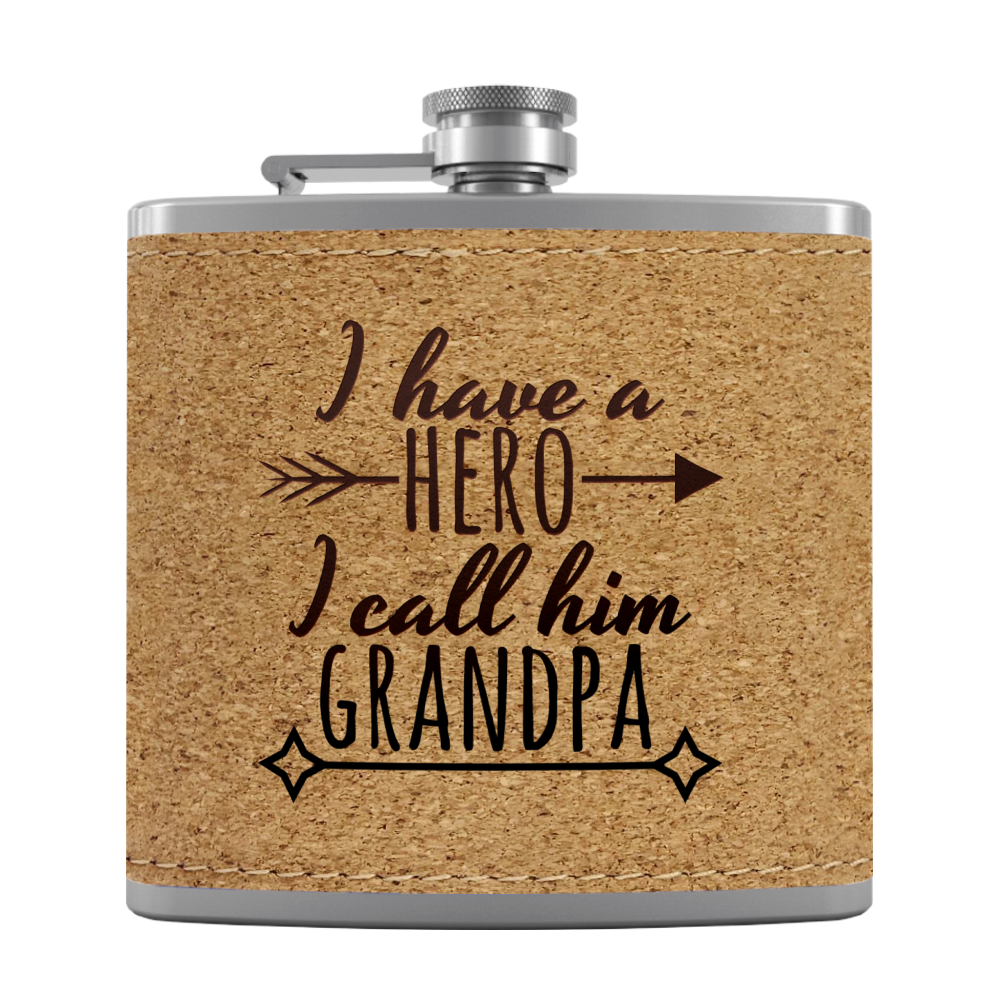 Grandpa Hero 6 oz Stainless Steel Leather Hip Flask