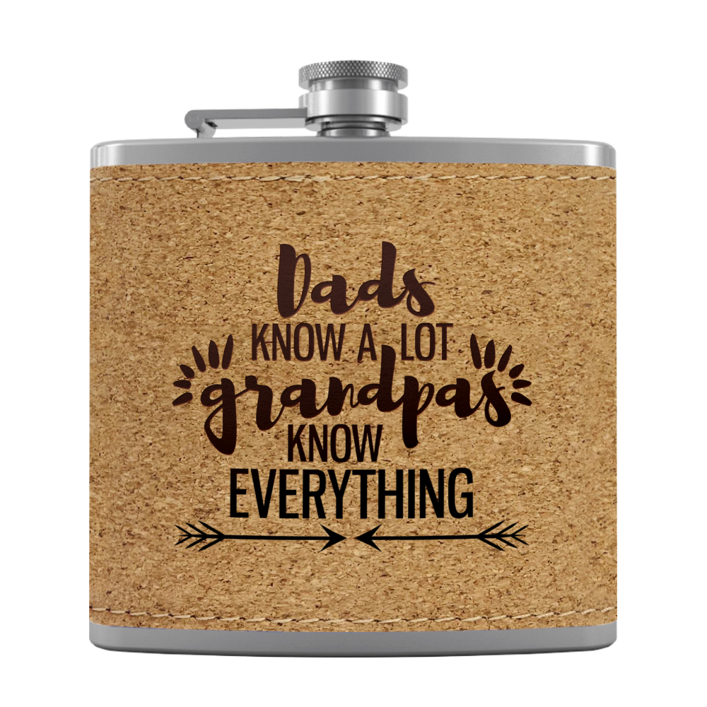 Grandpa Knows 6 oz Stainless Steel Leather Hip Flask