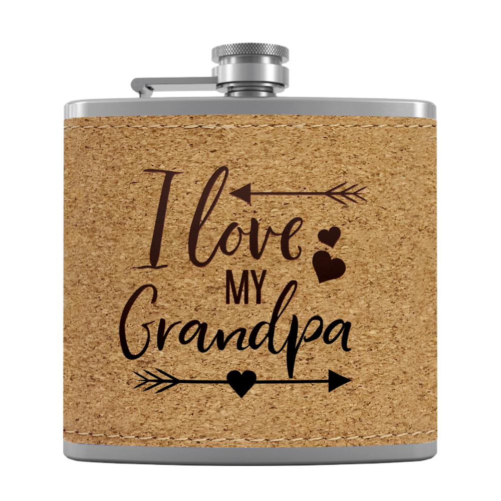 Love Grandpa 6 oz Stainless Steel Leather Hip Flask