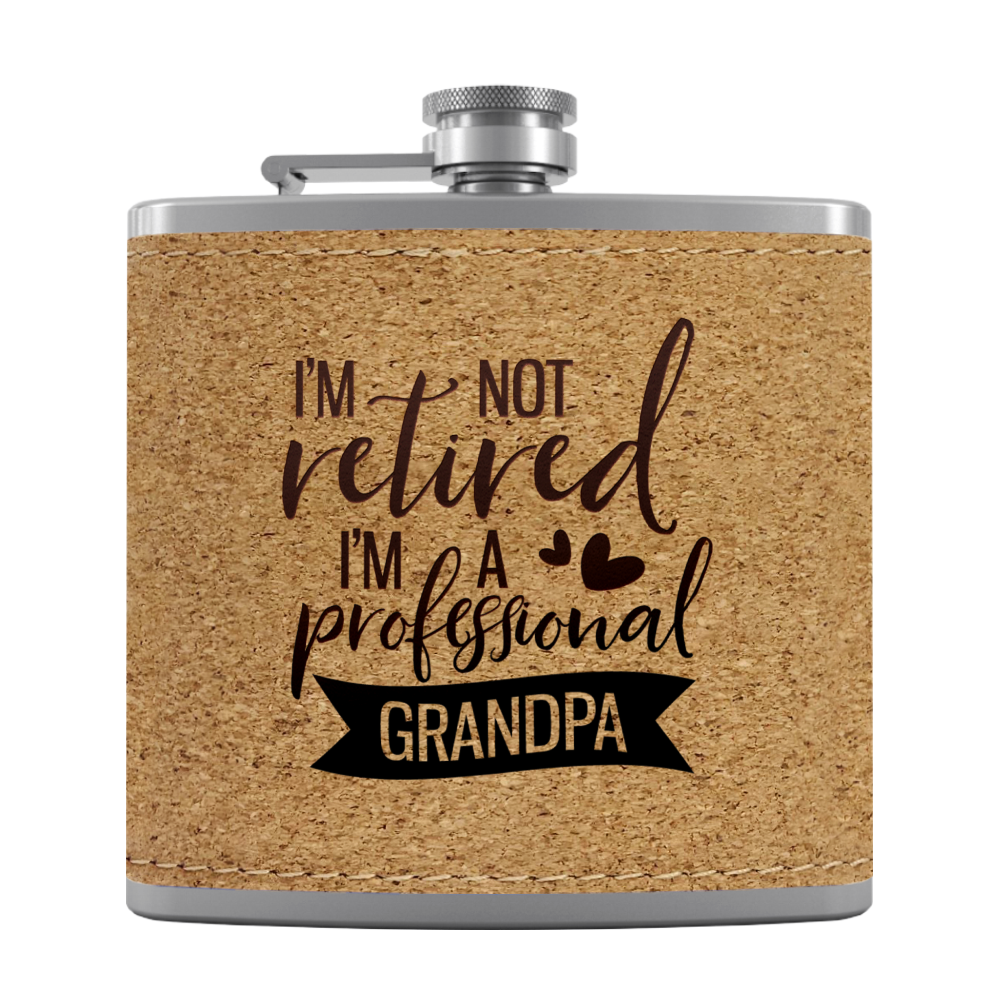 Professional Grandpa 6 oz Stainless Steel Leather Hip Flask