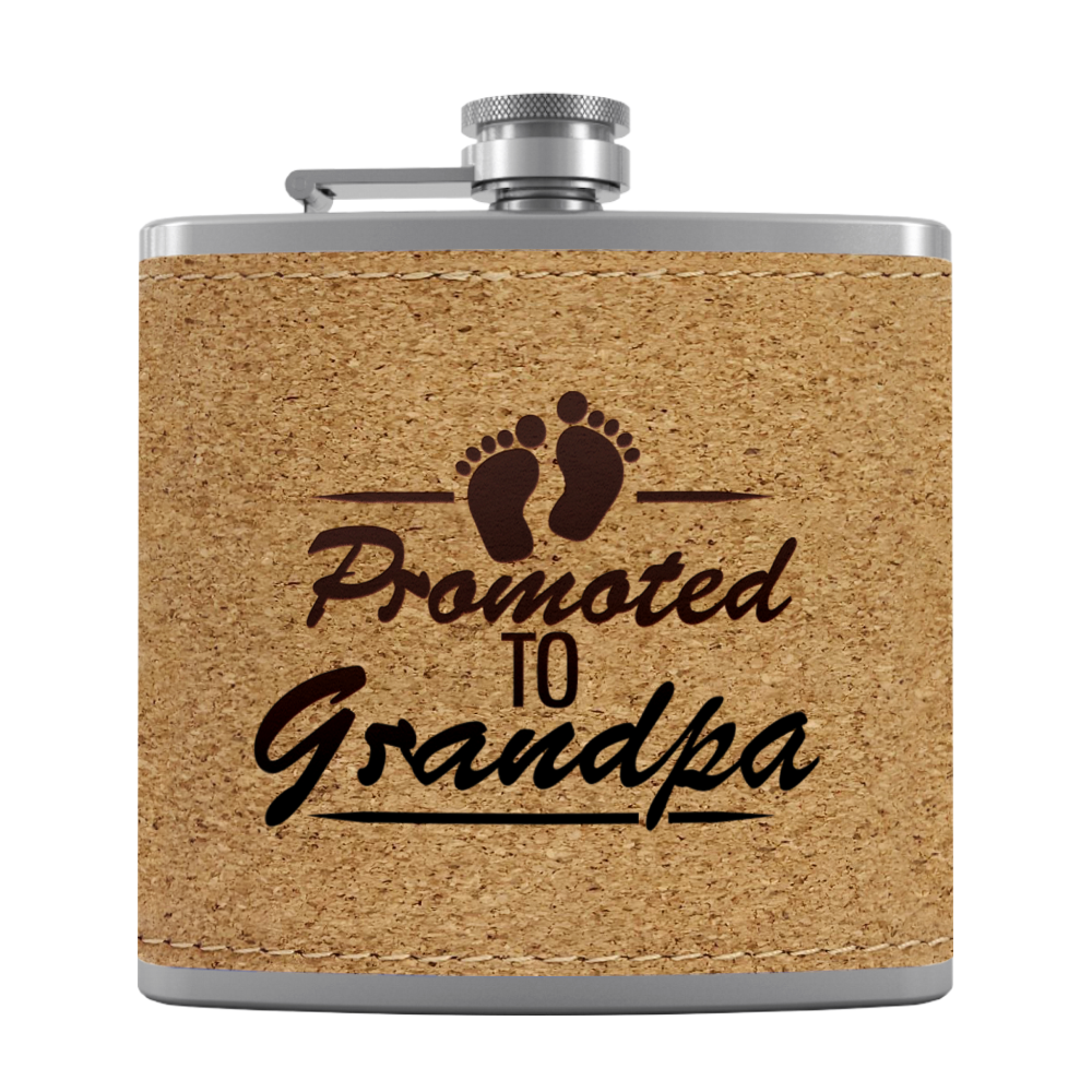 Promoted to Grandpa 6 oz Stainless Steel Leather Hip Flask
