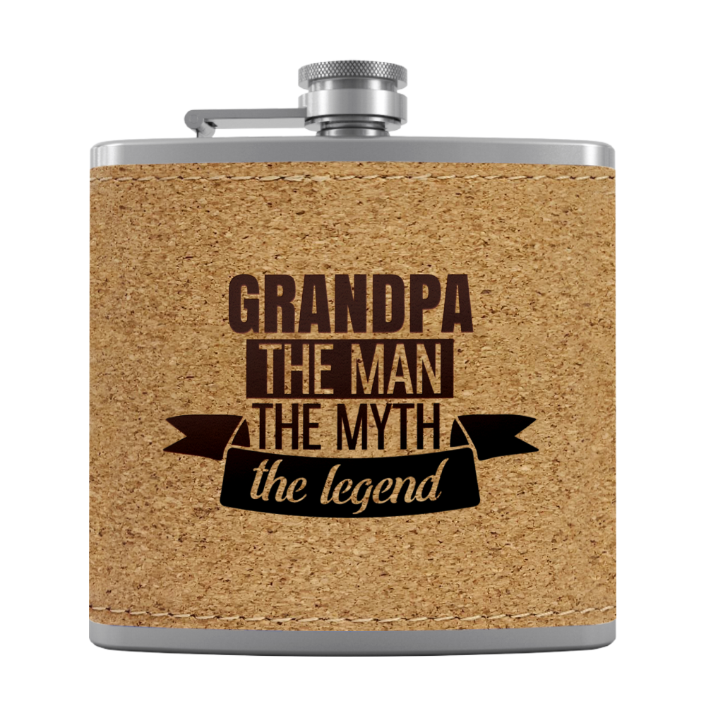 Grandpa The Man 6 oz Stainless Steel Leather Hip Flask